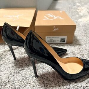 Christian Louboutin Decoltissimo 100 Patent Black Pumps Size 37.5